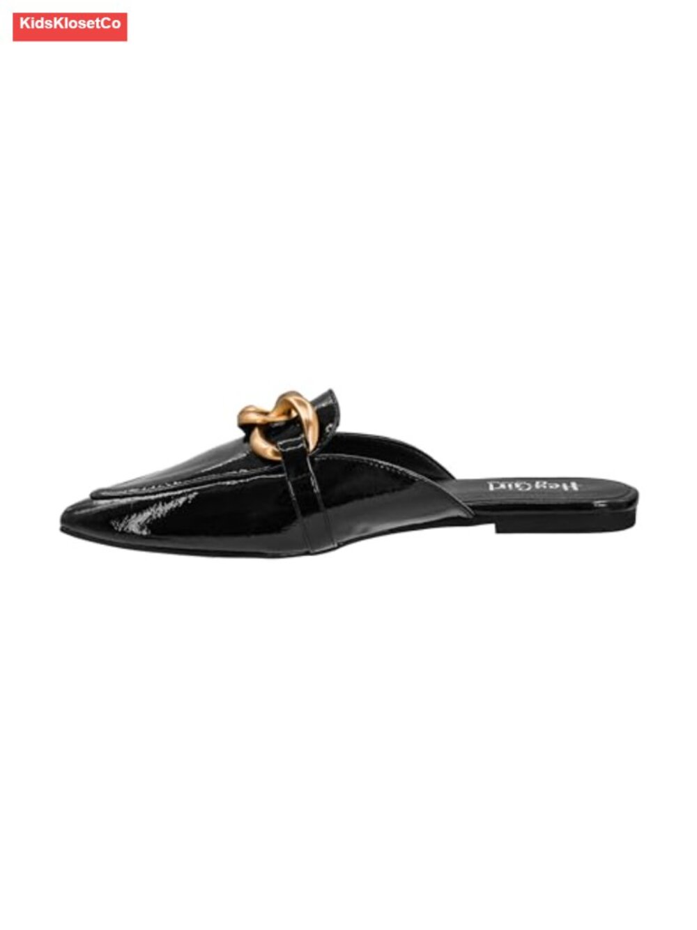 Patent Leather Pointed-Toe Mule With Chunky Chain, Foam Insole
